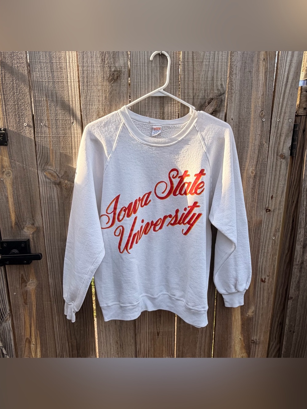 True Vintage Russell Athletic White Crewneck with Red Iowa State Script Size L